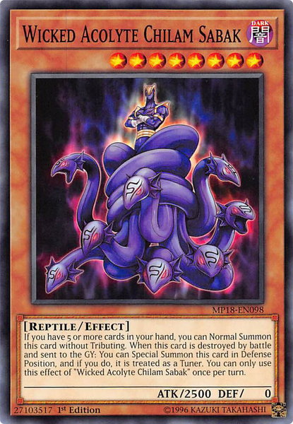 Wicked Acolyte Chilam Sabak trading card from 2018 Mega-Tins Mega Pack Wicked Acolyte Chilam Sabak - 2018 Mega-Tins Mega Pack YuGiOh trading card