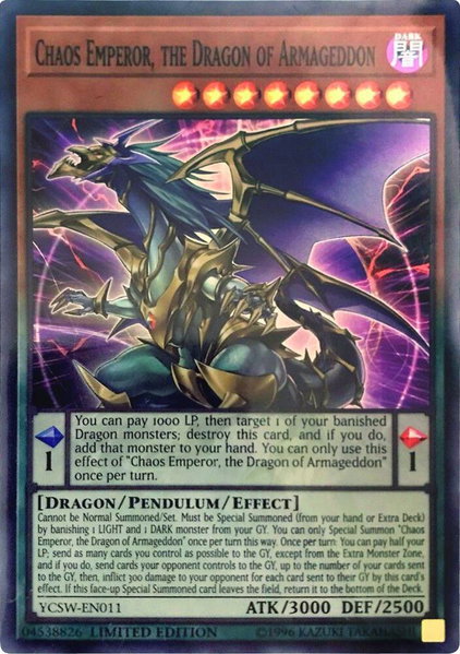 Chaos Emperor, the Dragon of Armageddon (SR) trading card from Yu-Gi-Oh! Championship Series Prize Cards Chaos Emperor, the Dragon of Armageddon (SR) - Yu-Gi-Oh! Championship Series Prize Cards YuGiOh trading card