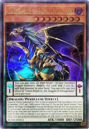 Chaos Emperor, the Dragon of Armageddon (UR) trading card from Yu-Gi-Oh! Championship Series Prize Cards Chaos Emperor, the Dragon of Armageddon (UR) - Yu-Gi-Oh! Championship Series Prize Cards YuGiOh trading card