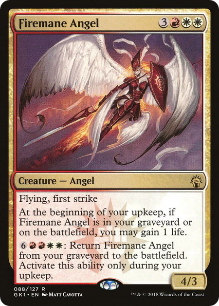 Firemane Angel trading card from Guilds of Ravnica: Guild Kits Firemane Angel - Guilds of Ravnica: Guild Kits Magic: The Gathering trading card