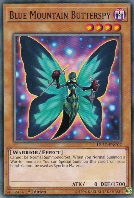 Blue Mountain Butterspy trading card from Legendary Hero Decks Blue Mountain Butterspy - Legendary Hero Decks YuGiOh trading card