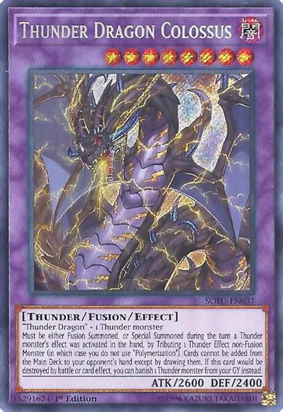 Thunder Dragon Colossus trading card from Soul Fusion Thunder Dragon Colossus - Soul Fusion YuGiOh trading card