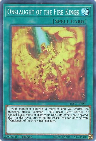 Onslaught of the Fire Kings trading card from Hidden Summoners Onslaught of the Fire Kings - Hidden Summoners YuGiOh trading card