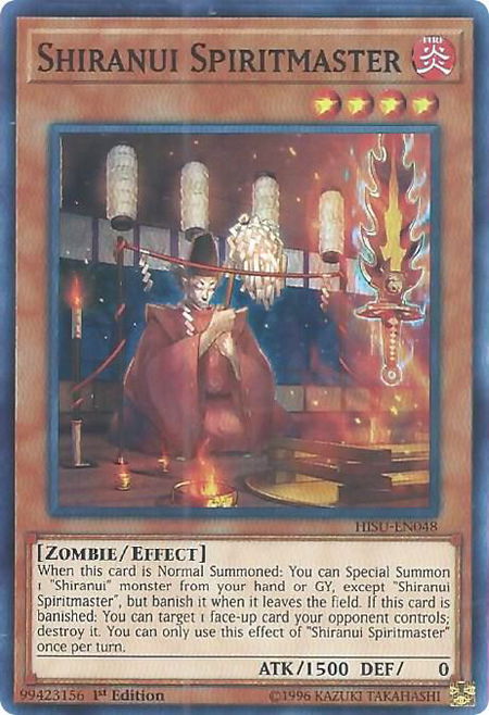 Shiranui Spiritmaster trading card from Hidden Summoners Shiranui Spiritmaster - Hidden Summoners YuGiOh trading card