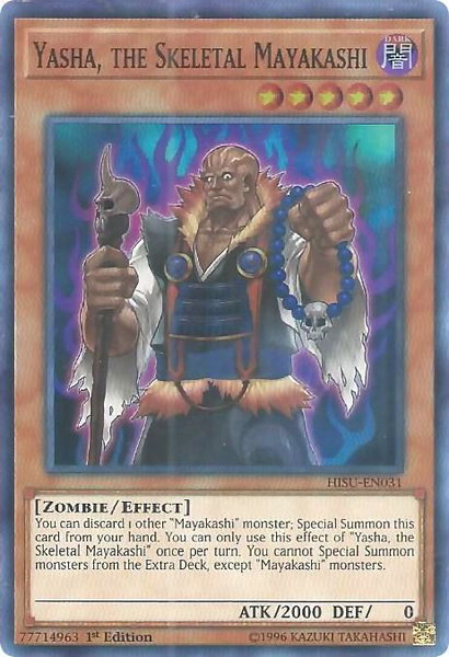 Yasha, the Skeletal Mayakashi trading card from Hidden Summoners Yasha, the Skeletal Mayakashi - Hidden Summoners YuGiOh trading card