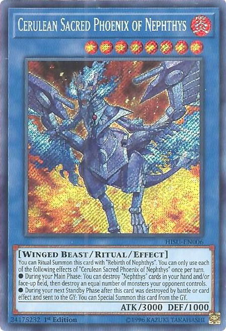 Cerulean Sacred Phoenix of Nephthys - Hidden Summoners YuGiOh trading card