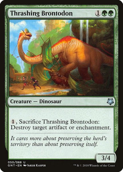 Thrashing Brontodon trading card from Magic Game Night Thrashing Brontodon - Magic Game Night Magic: The Gathering trading card