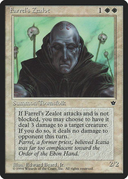 Farrel's Zealot (Beard, Jr.) trading card from Fallen Empires Farrel's Zealot (Beard, Jr.) - Fallen Empires Magic: The Gathering trading card