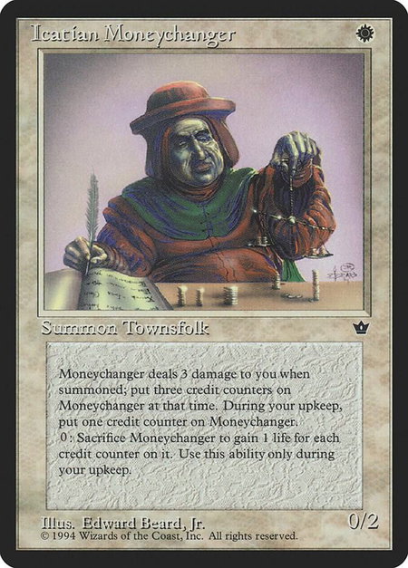Icatian Moneychanger (Beard, Jr.) trading card from Fallen Empires Icatian Moneychanger (Beard, Jr.) - Fallen Empires Magic: The Gathering trading card