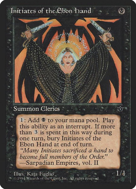 Initiates of the Ebon Hand (Foglio) trading card from Fallen Empires Initiates of the Ebon Hand (Foglio) - Fallen Empires Magic: The Gathering trading card