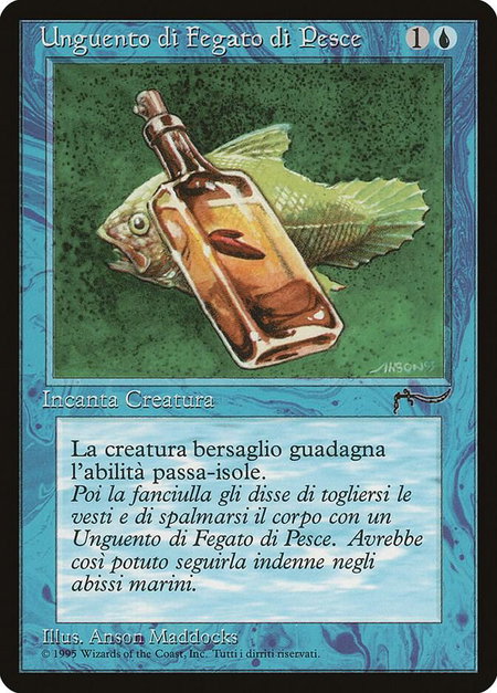 Fishliver Oil (Italian) "Unguento di Fegato di Pesce" trading card from Renaissance Fishliver Oil (Italian) "Unguento di Fegato di Pesce" - Renaissance Magic: The Gathering trading card