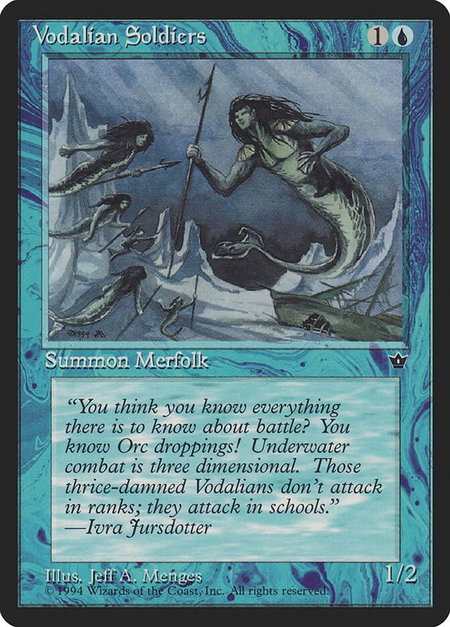 Vodalian Soldiers (Menges) trading card from Fallen Empires Vodalian Soldiers (Menges) - Fallen Empires Magic: The Gathering trading card