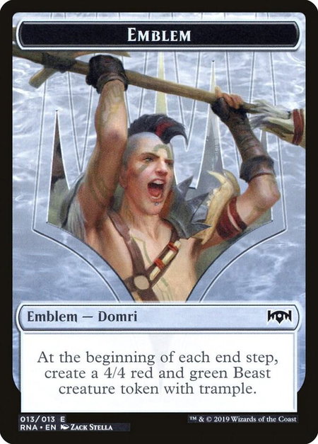 Emblem - Domri, Chaos Bringer trading card from Ravnica Allegiance Emblem - Domri, Chaos Bringer - Ravnica Allegiance Magic: The Gathering trading card