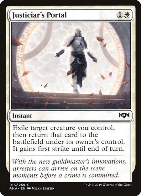 Justiciar's Portal trading card from Ravnica Allegiance Justiciar's Portal - Ravnica Allegiance Magic: The Gathering trading card