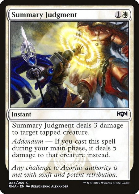 Summary Judgment trading card from Ravnica Allegiance Summary Judgment - Ravnica Allegiance Magic: The Gathering trading card