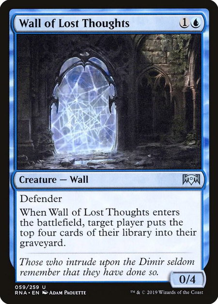 Wall of Lost Thoughts trading card from Ravnica Allegiance Wall of Lost Thoughts - Ravnica Allegiance Magic: The Gathering trading card