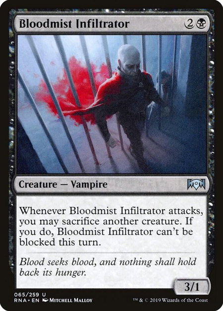 Bloodmist Infiltrator trading card from Ravnica Allegiance Bloodmist Infiltrator - Ravnica Allegiance Magic: The Gathering trading card