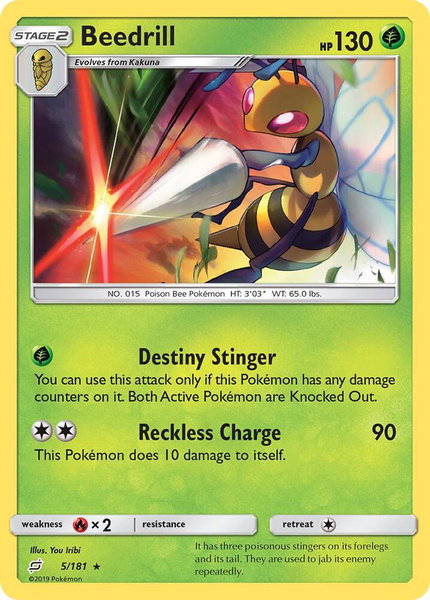 Beedrill trading card from SM - Team Up Beedrill - SM - Team Up Pokémon trading card