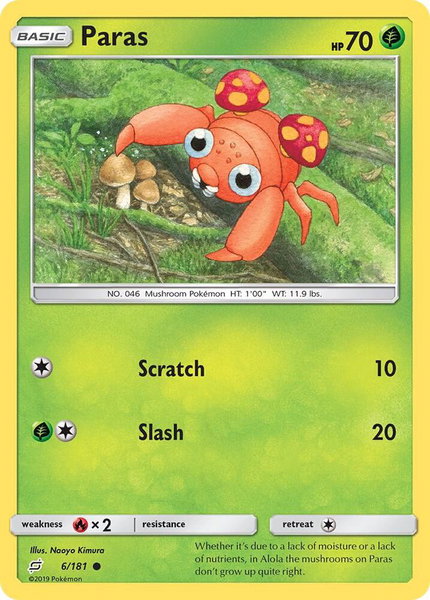 Paras trading card from SM - Team Up Paras - SM - Team Up Pokémon trading card