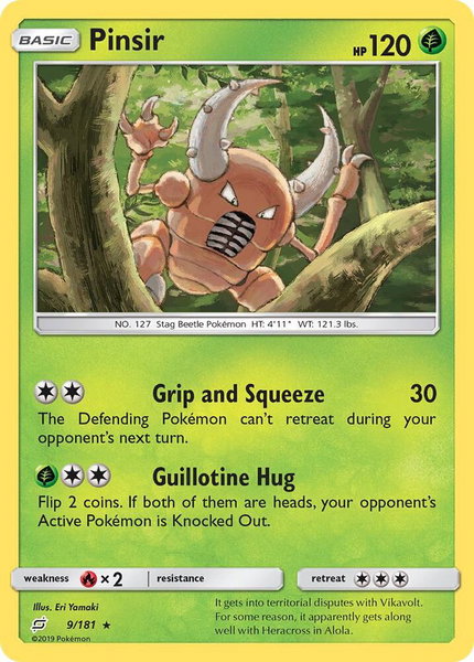 Pinsir trading card from SM - Team Up Pinsir - SM - Team Up Pokémon trading card