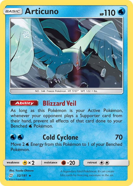 Articuno trading card from SM - Team Up Articuno - SM - Team Up Pokémon trading card