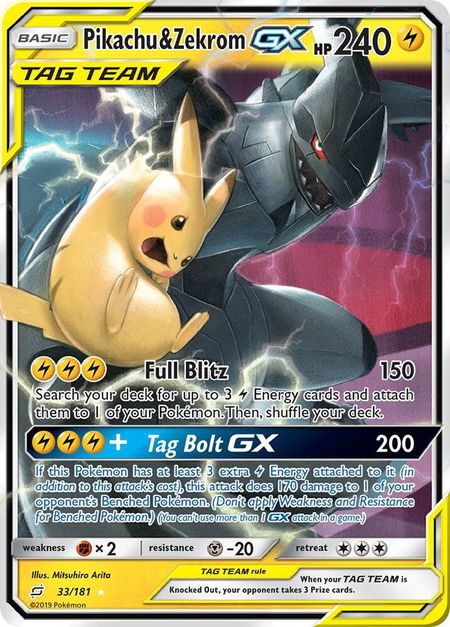 Pikachu & Zekrom GX - SM - Team Up Pokémon trading card