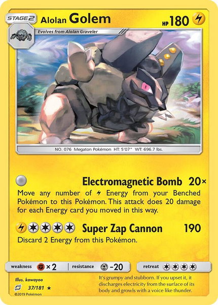 Alolan Golem trading card from SM - Team Up Alolan Golem - SM - Team Up Pokémon trading card