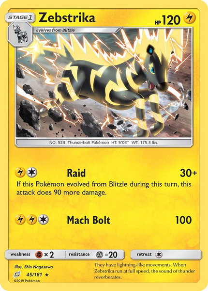 Zebstrika trading card from SM - Team Up Zebstrika - SM - Team Up Pokémon trading card