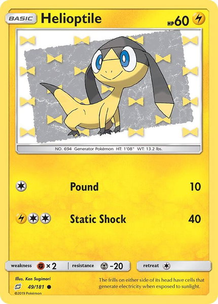 Helioptile trading card from SM - Team Up Helioptile - SM - Team Up Pokémon trading card