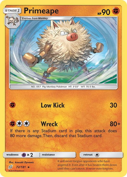 Primeape trading card from SM - Team Up Primeape - SM - Team Up Pokémon trading card