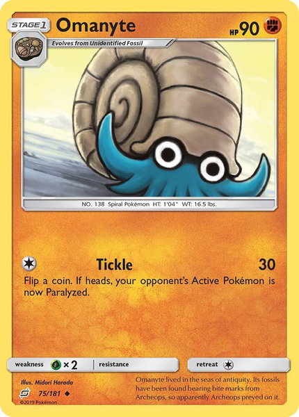 Omanyte trading card from SM - Team Up Omanyte - SM - Team Up Pokémon trading card