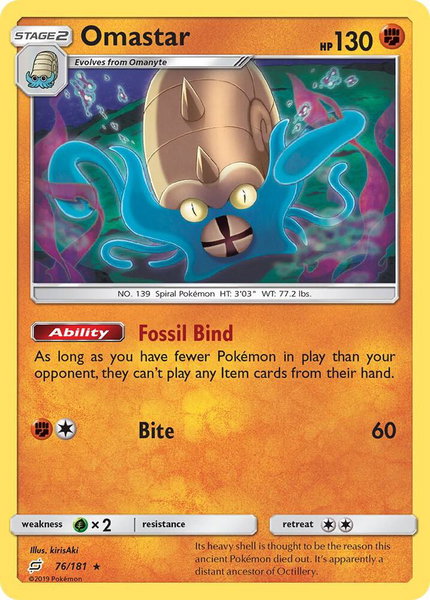 Omastar trading card from SM - Team Up Omastar - SM - Team Up Pokémon trading card