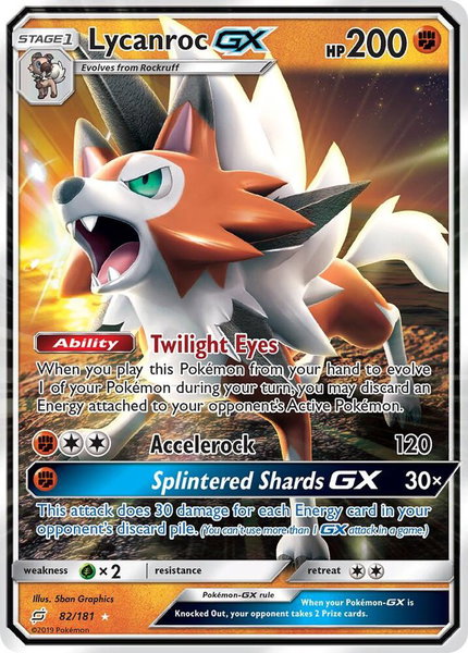 Lycanroc GX trading card from SM - Team Up Lycanroc GX - SM - Team Up Pokémon trading card