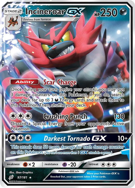 Incineroar GX trading card from SM - Team Up Incineroar GX - SM - Team Up Pokémon trading card