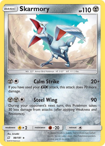 Skarmory trading card from SM - Team Up Skarmory - SM - Team Up Pokémon trading card