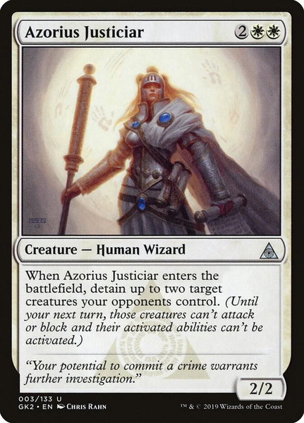 Azorius Justiciar trading card from Ravnica Allegiance: Guild Kits Azorius Justiciar - Ravnica Allegiance: Guild Kits Magic: The Gathering trading card
