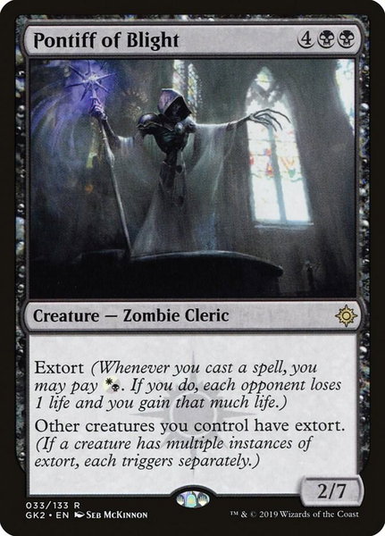 Pontiff of Blight trading card from Ravnica Allegiance: Guild Kits Pontiff of Blight - Ravnica Allegiance: Guild Kits Magic: The Gathering trading card