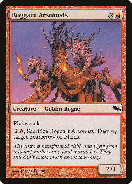 Boggart Arsonists trading card from Shadowmoor Boggart Arsonists - Shadowmoor Magic: The Gathering trading card