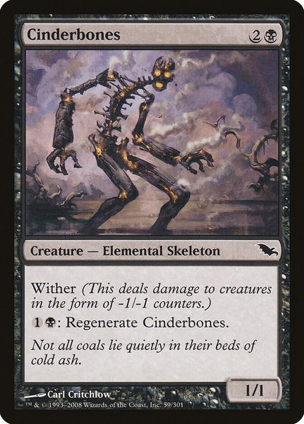 Cinderbones trading card from Shadowmoor Cinderbones - Shadowmoor Magic: The Gathering trading card
