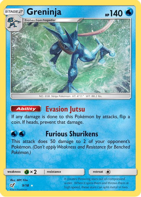 Greninja trading card from Detective Pikachu Greninja - Detective Pikachu Pokémon trading card
