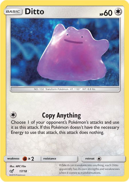 Ditto trading card from Detective Pikachu Ditto - Detective Pikachu Pokémon trading card