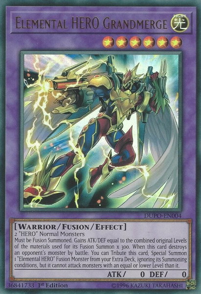 Elemental HERO Grandmerge trading card from Duel Power Elemental HERO Grandmerge - Duel Power YuGiOh trading card