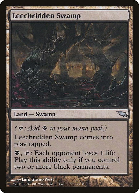 Leechridden Swamp trading card from Shadowmoor Leechridden Swamp - Shadowmoor Magic: The Gathering trading card