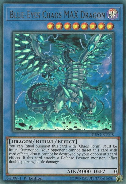 Blue-Eyes Chaos MAX Dragon trading card from Duel Power Blue-Eyes Chaos MAX Dragon - Duel Power YuGiOh trading card