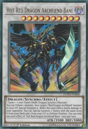 Hot Red Dragon Archfiend Bane trading card from Duel Power Hot Red Dragon Archfiend Bane - Duel Power YuGiOh trading card