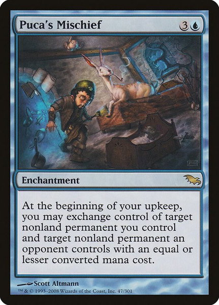 Puca's Mischief trading card from Shadowmoor Puca's Mischief - Shadowmoor Magic: The Gathering trading card