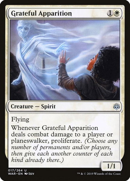Grateful Apparition trading card from War of the Spark Grateful Apparition - War of the Spark Magic: The Gathering trading card