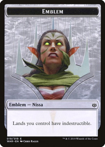 Emblem - Nissa, Who Shakes the World - War of the Spark Magic: The Gathering trading card
