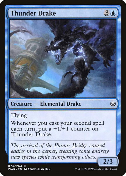 Thunder Drake trading card from War of the Spark Thunder Drake - War of the Spark Magic: The Gathering trading card