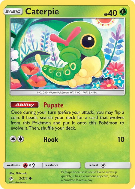 Caterpie trading card from SM - Unbroken Bonds Caterpie - SM - Unbroken Bonds Pokémon trading card